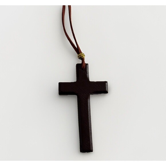 ✝️ Brown Wooden Cross Necklace Adjustable Cord for Men, Women & Children Jesus - Picture 3 of 10